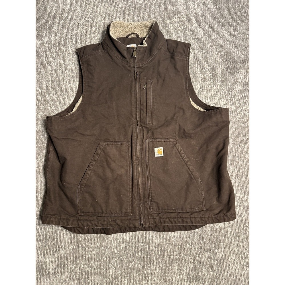 Carhartt Sherpa Lined Duck Canvas Vest Men's XL Dark Brown 104277